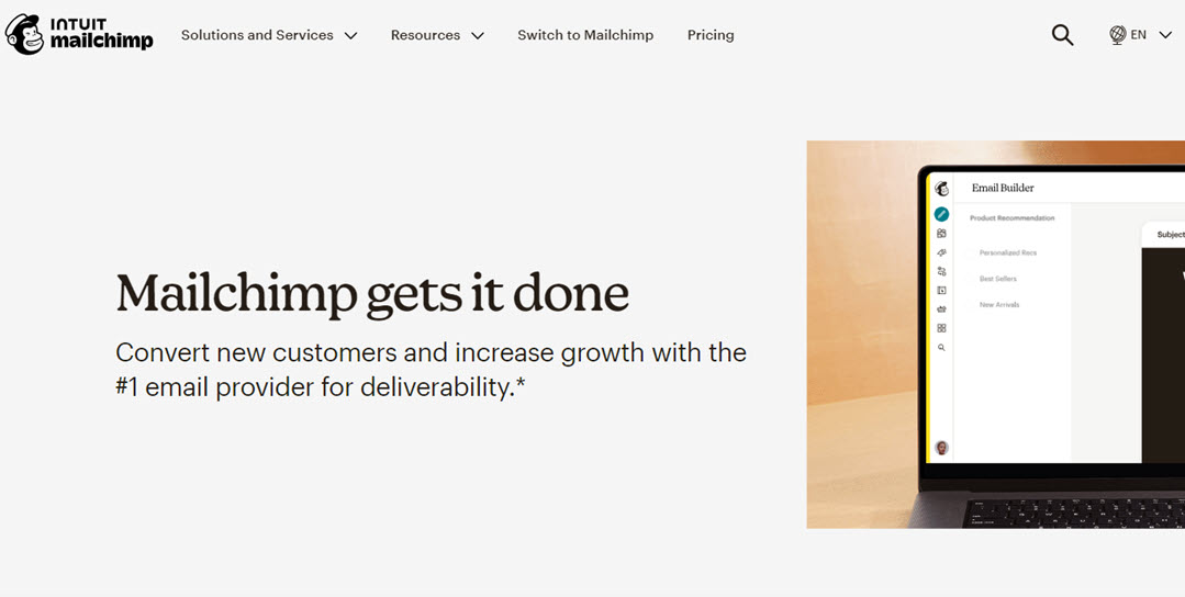 Mailchimp home page