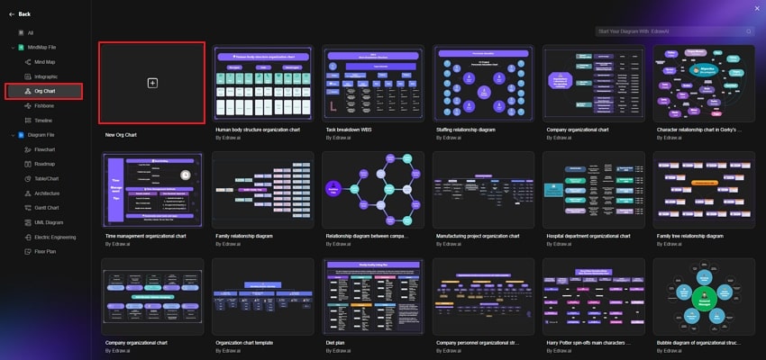 opening the templates tab of edraw.ai