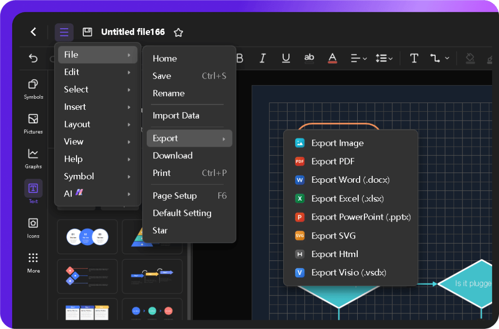 saving and exporting the final flowchart