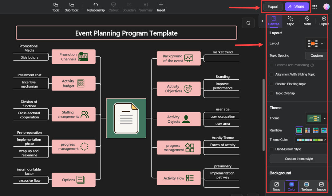customization and exporting options