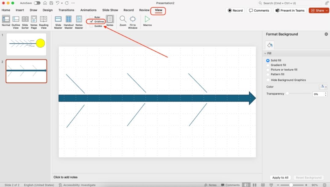 view gridlines ppt