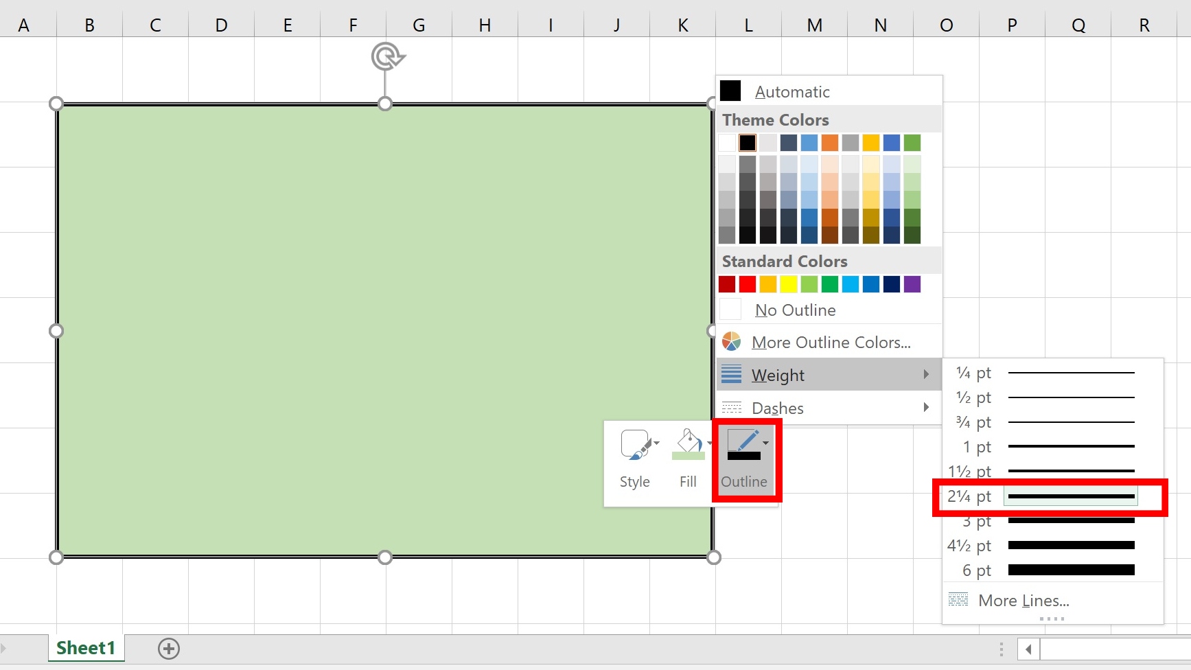 increasing the weight of the shape in Excel