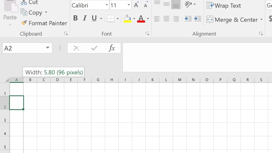 adjust column and width on Excel