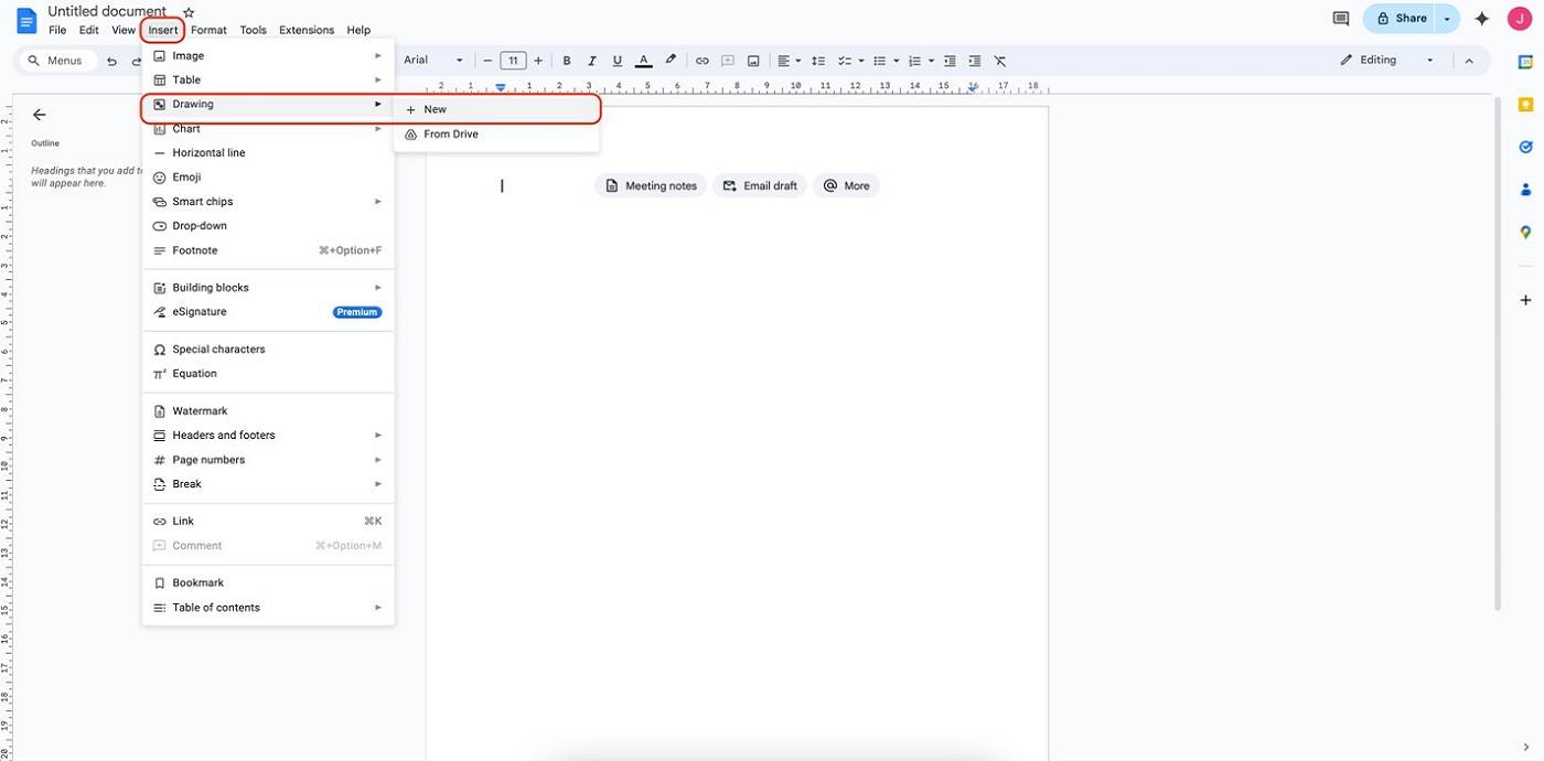 google docs insert drawing