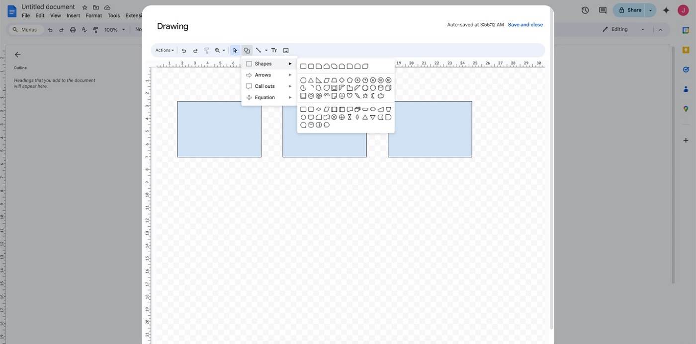 google docs add shape