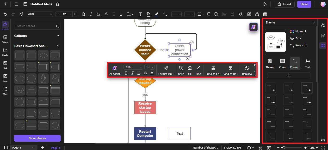 edraw ai customization settings for flowchart