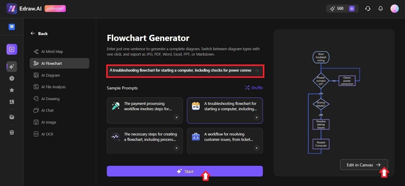 edraw ai turn text into flowchart