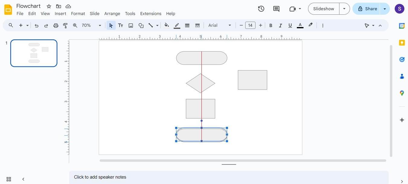 align flowchart shapes in google slides