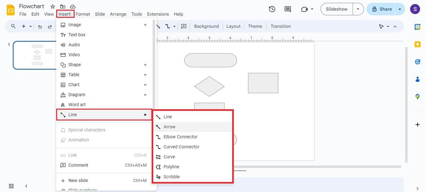 google slides add arrows to flowchart