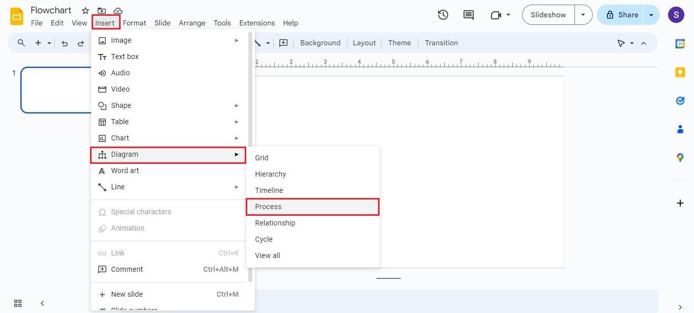 google slides insert diagram process