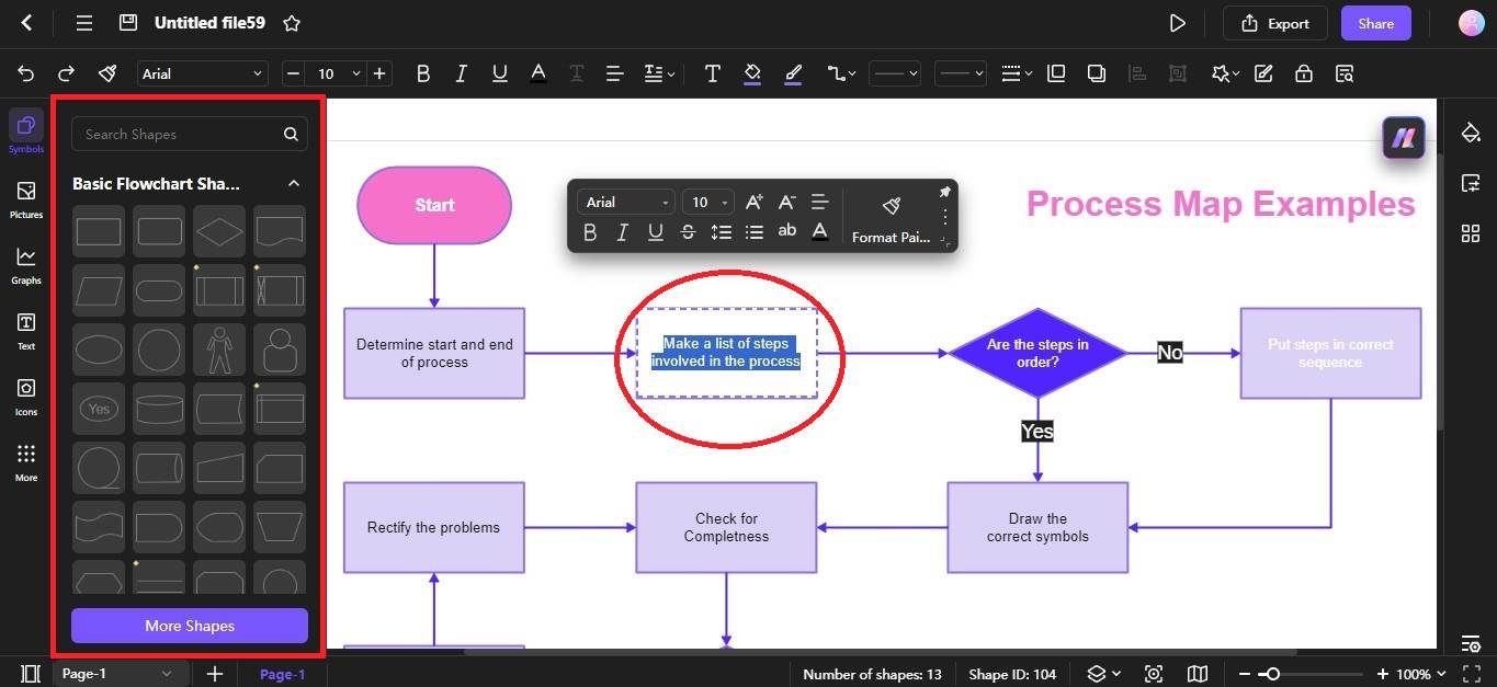 built-in basic flowchart shapes library