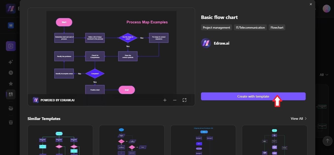 create with flowchart template interface