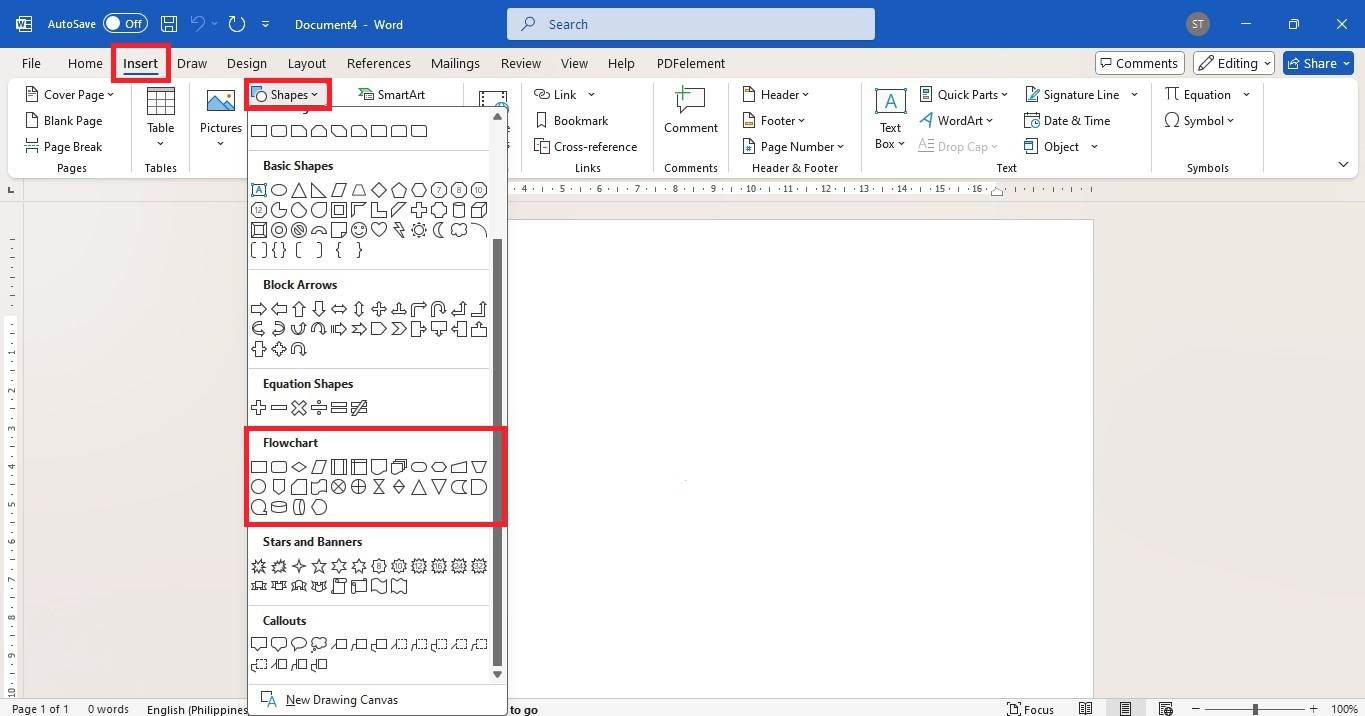 make flowchart in word manually