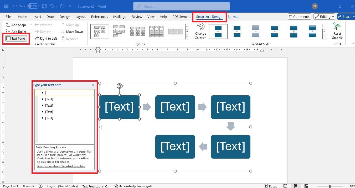 word edit template text pane