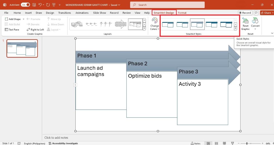 powerpoint change gantt chart visual style