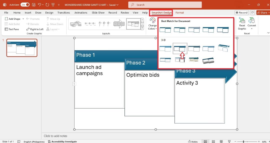 apply 3d style to gantt chart