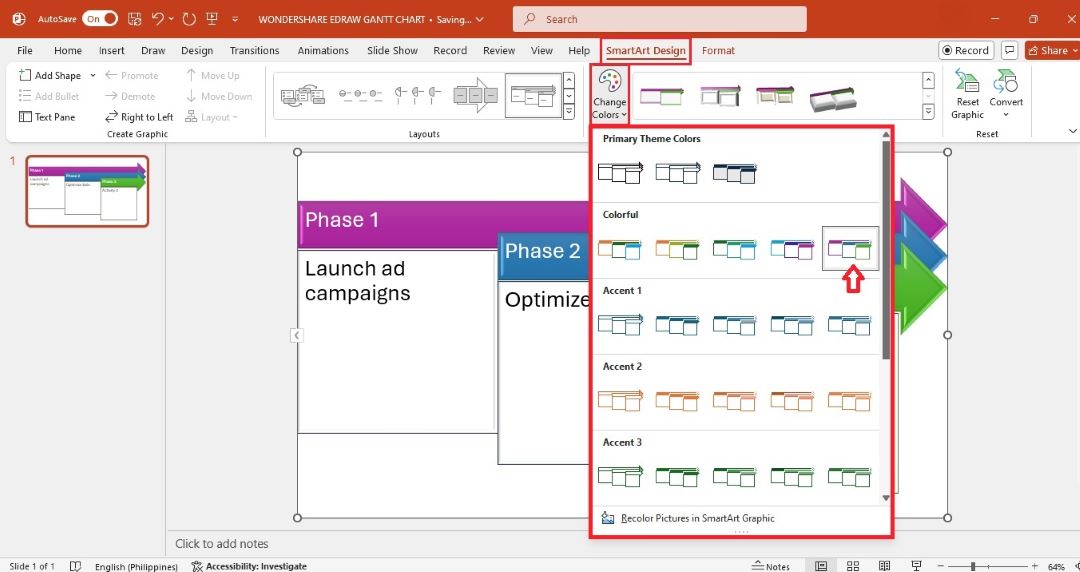 powerpoint change colors of gantt chart