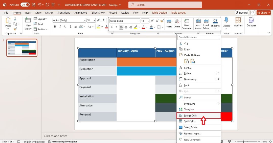 powerpoint merge cells in gantt chart