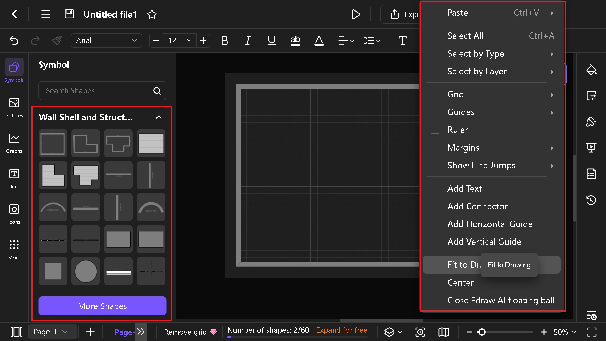 adding walls on Edraw.AI