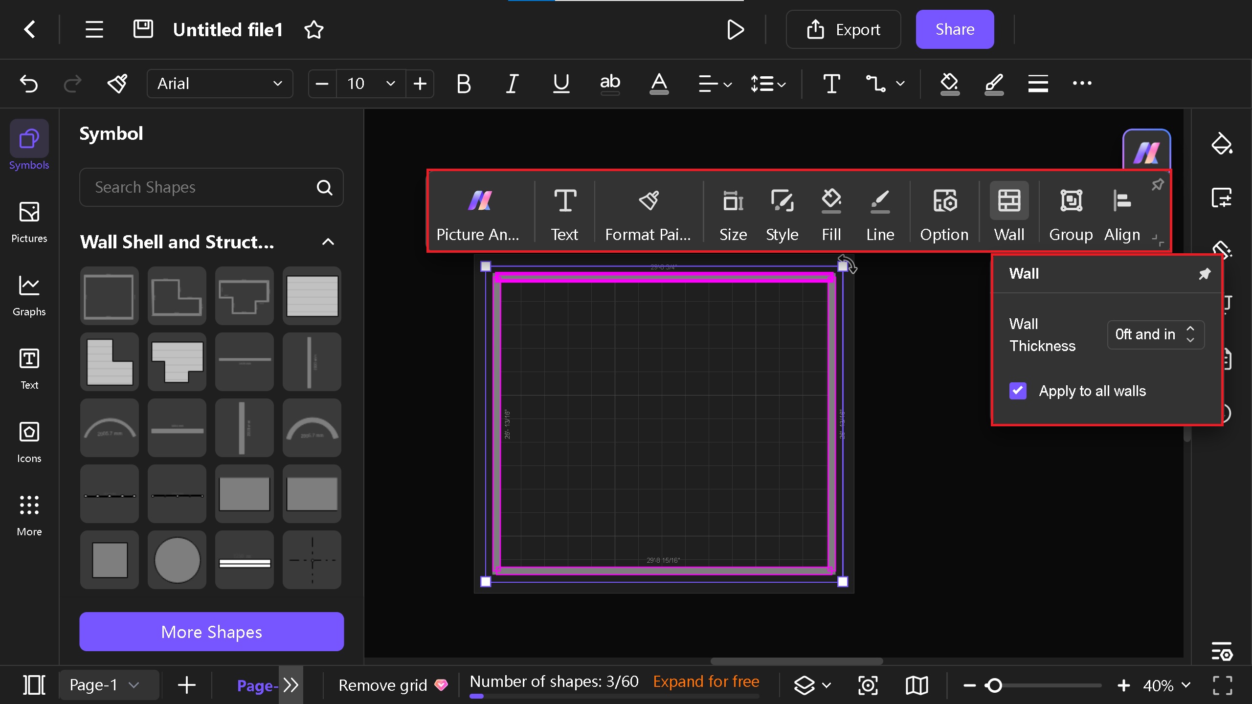 wall thickness option on Edraw.AI