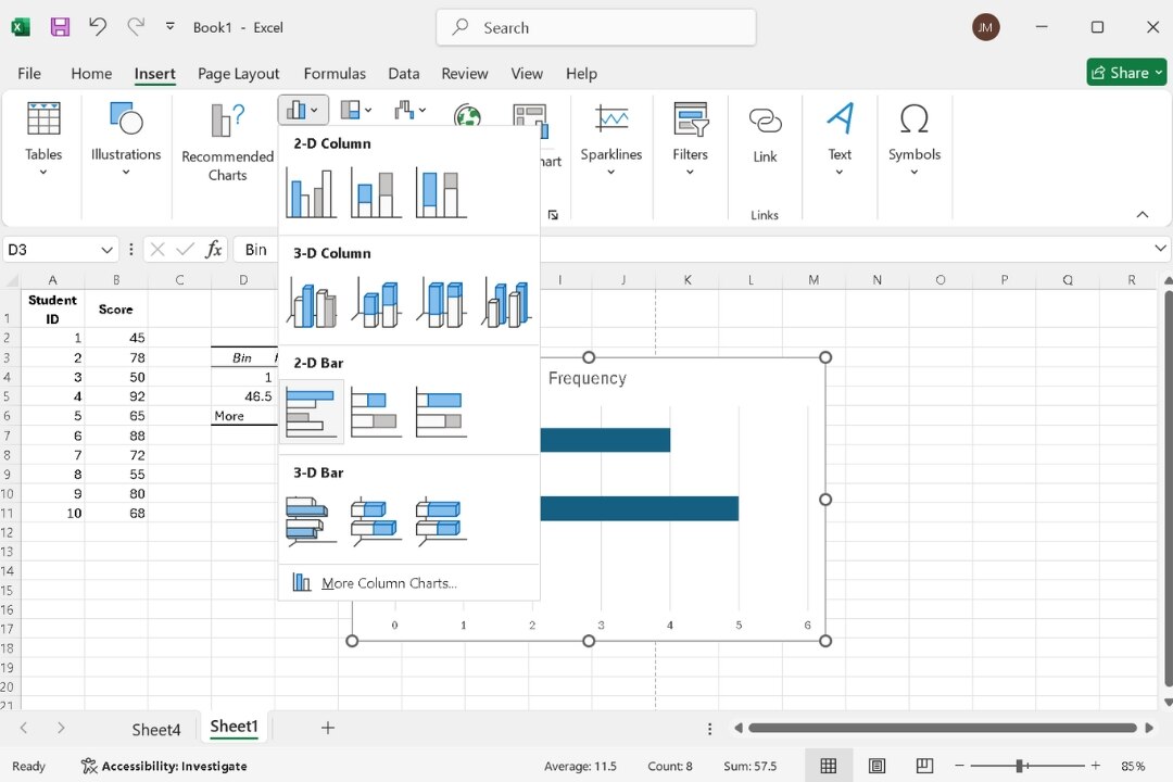 inserting bar chart