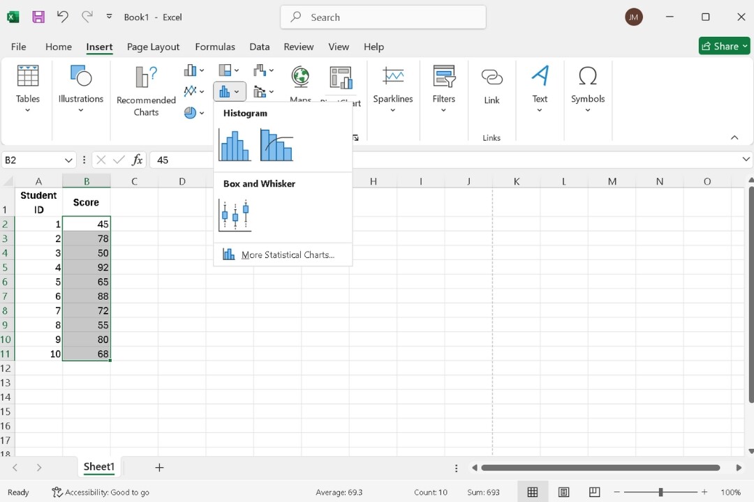 histogram chart insertion