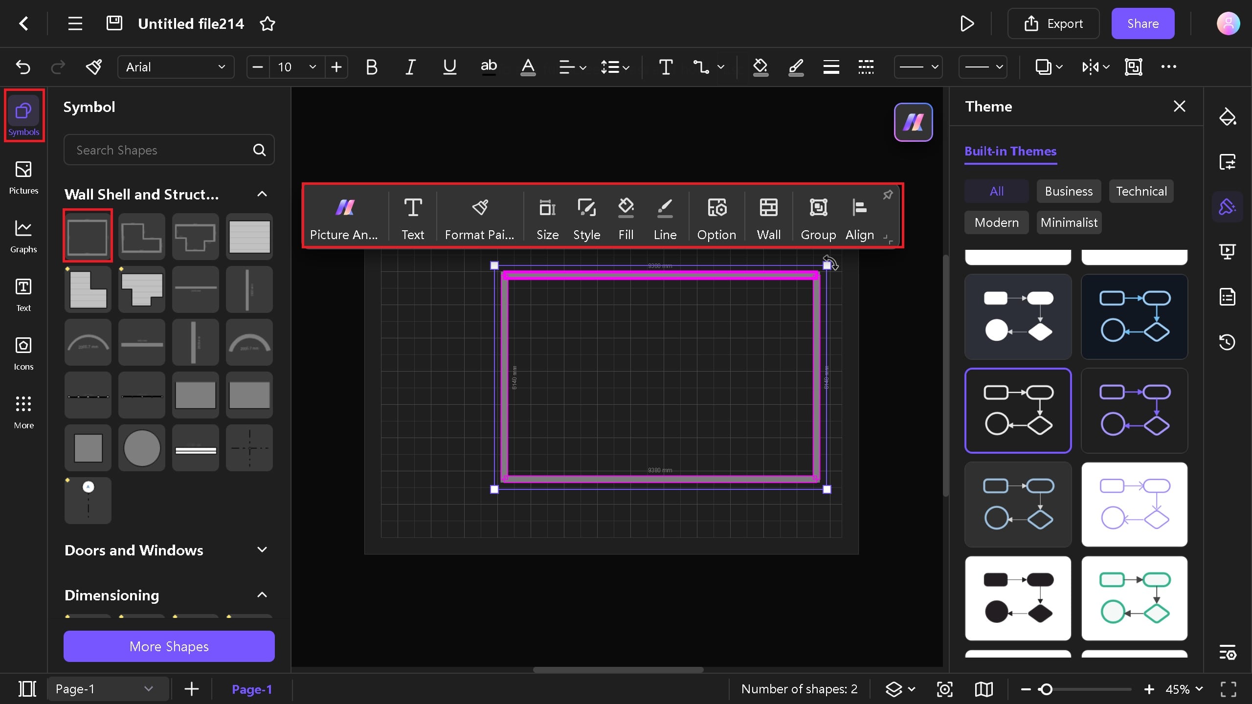 add walls on Edraw.AI