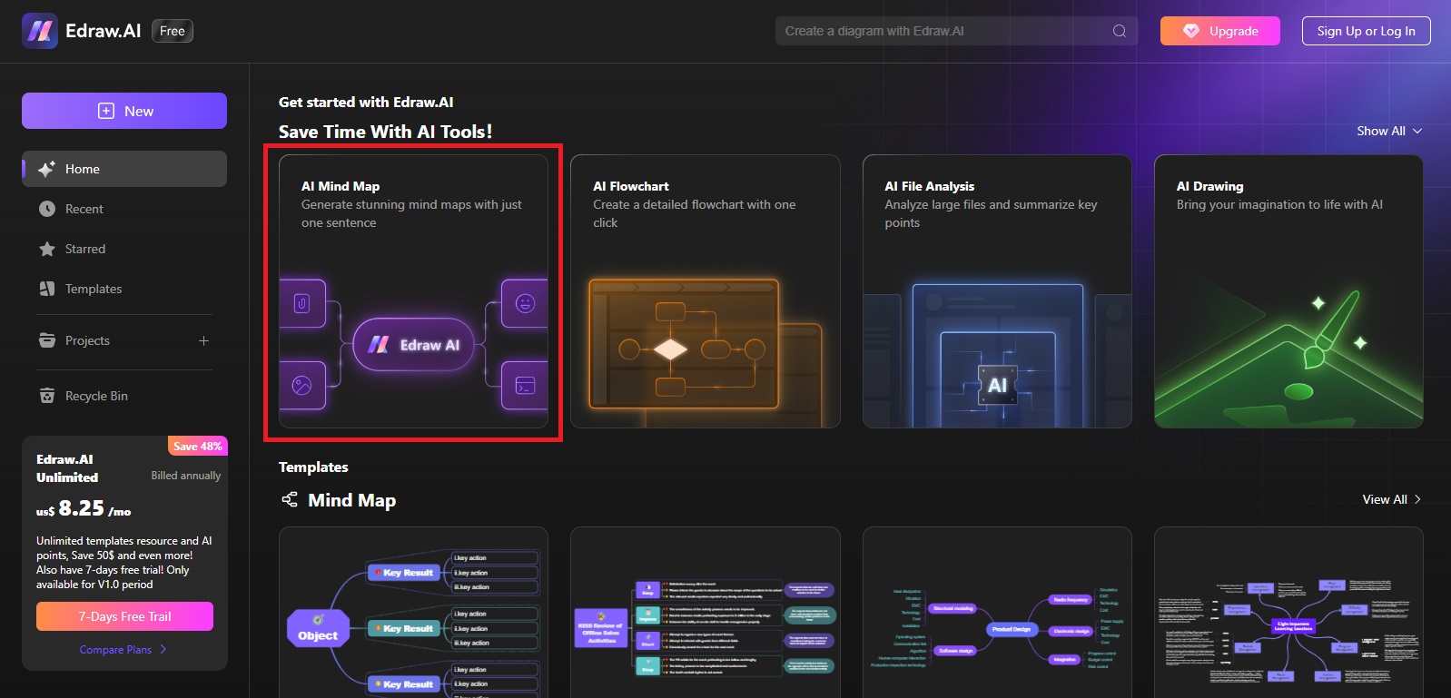 choose ai mind map on edraw ai