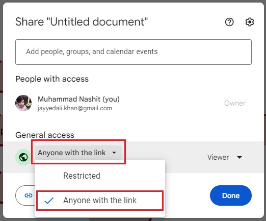 share the document with anyone