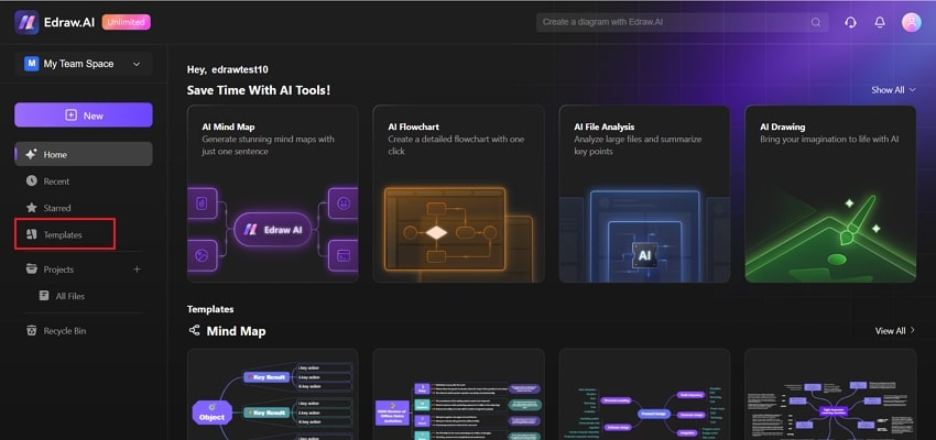 templates tab in edraw.ai