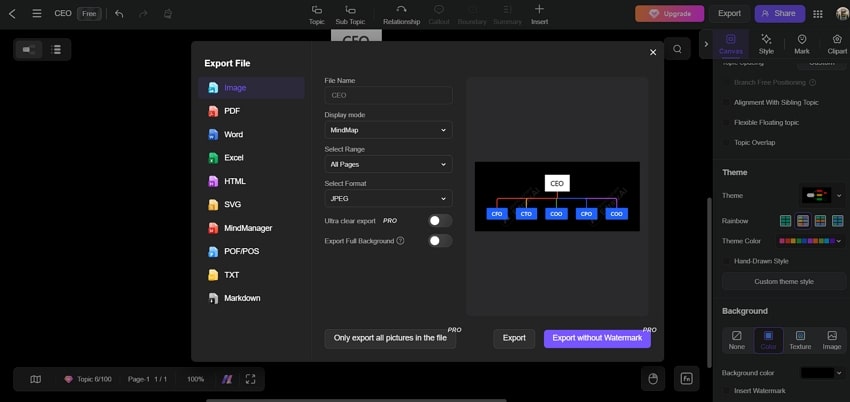 exporting the customized organizational chart