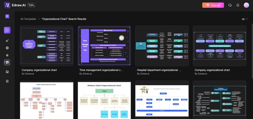 selecting an org chart template