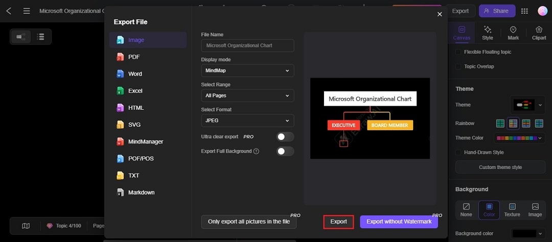 export the org chart