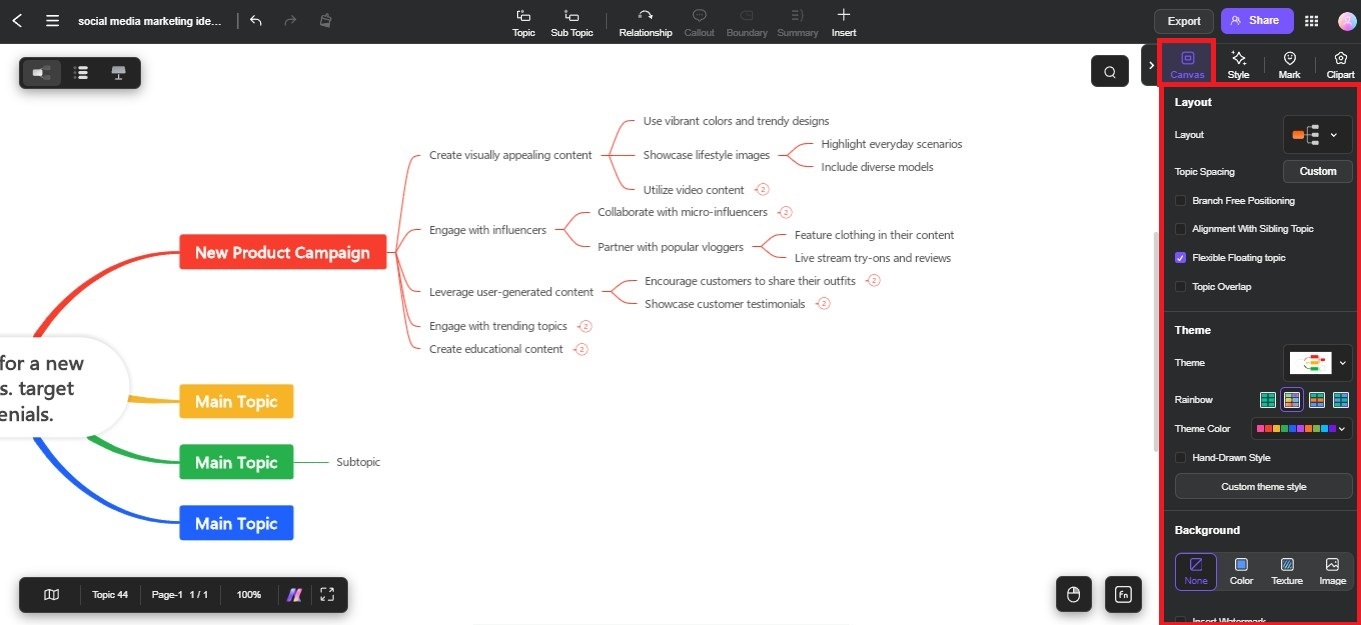 customize mind map theme and layout