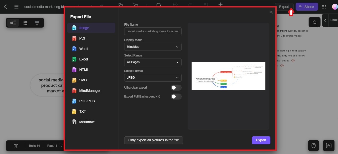 export mind map in different formats