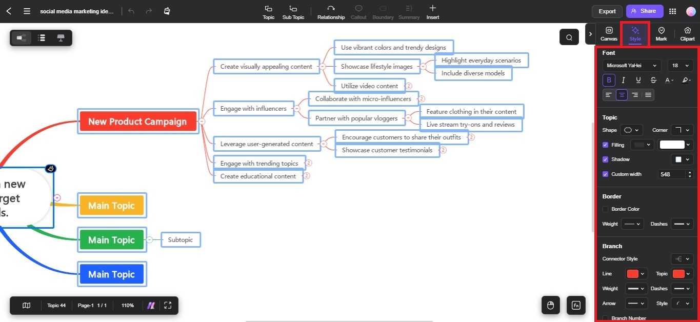 change mind map font style