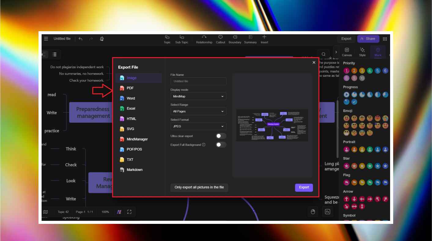 mind map export