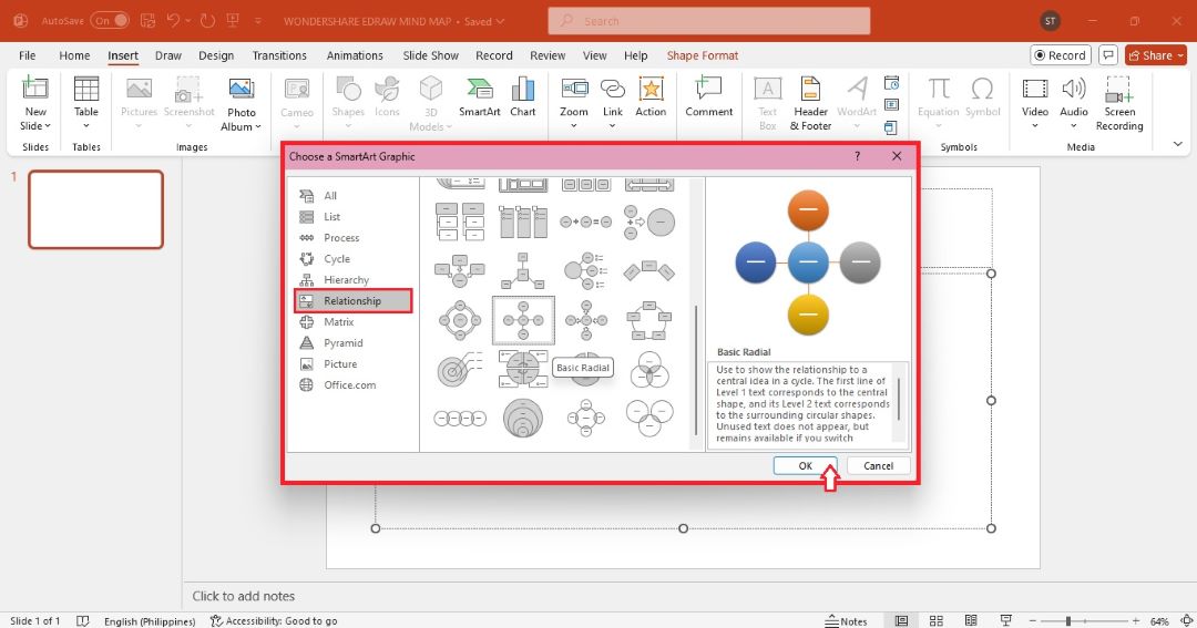 insert smartart graphic relationship templates