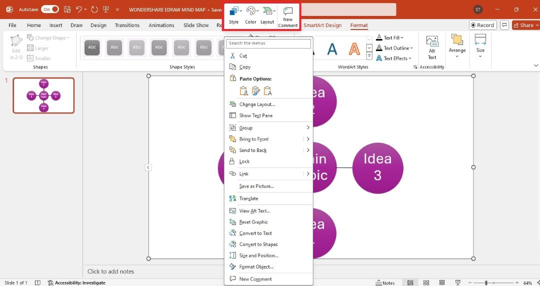 customize powerpoint diagram from floating toolbar