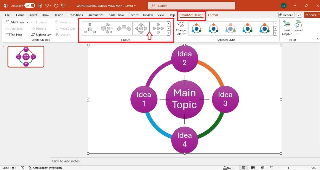 mind map one-click layout change