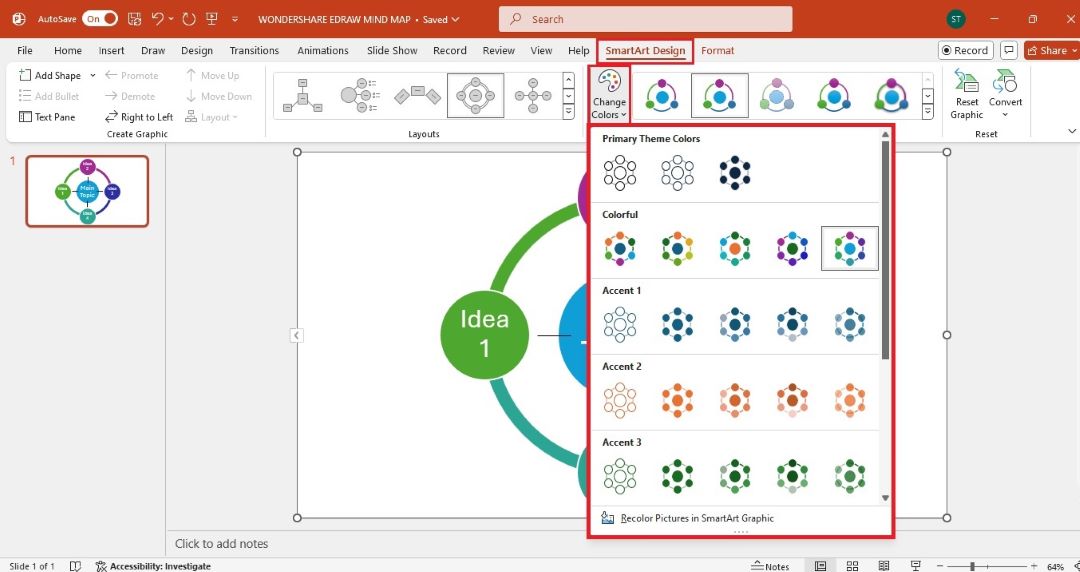 powerpoint smartart designs change colors menu