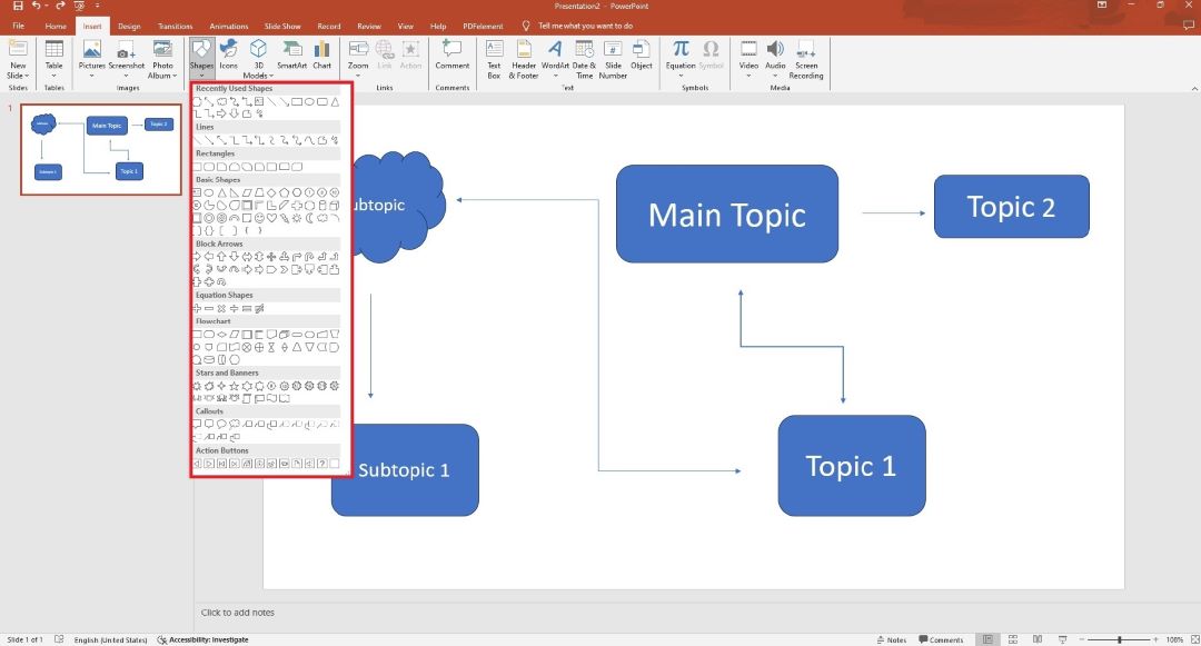 adding lines on mind map