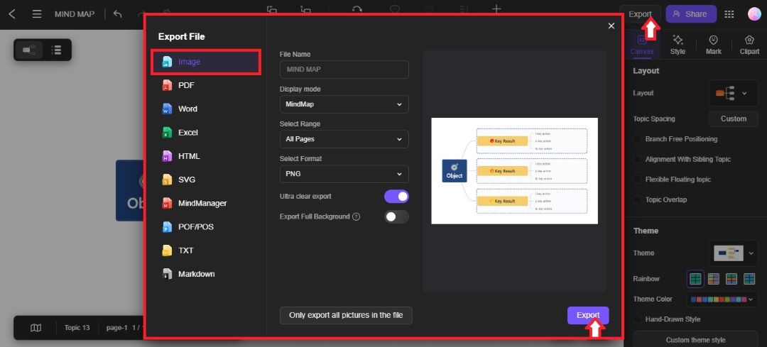 export mind map as image file