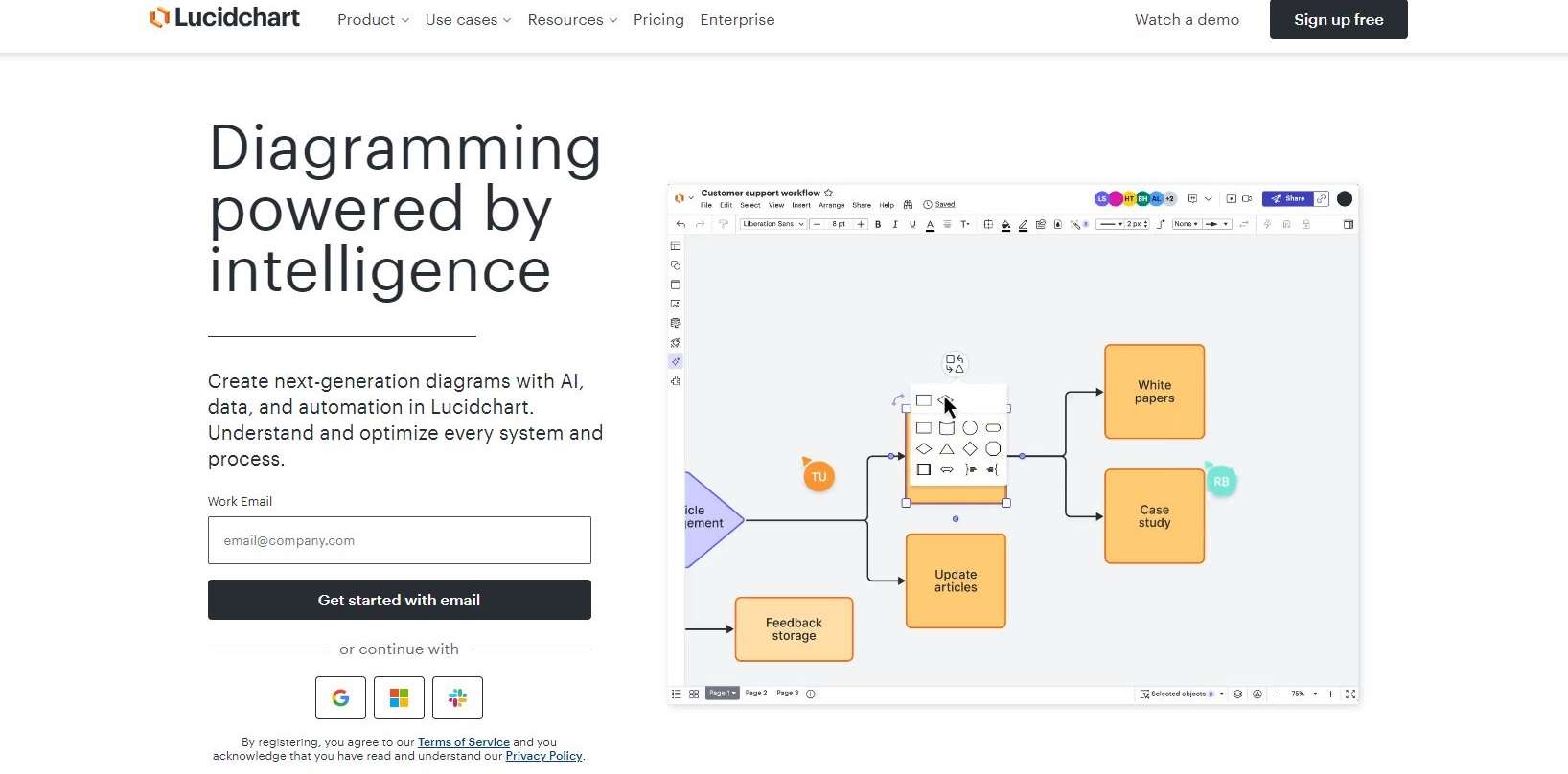 lucidchart main website interface