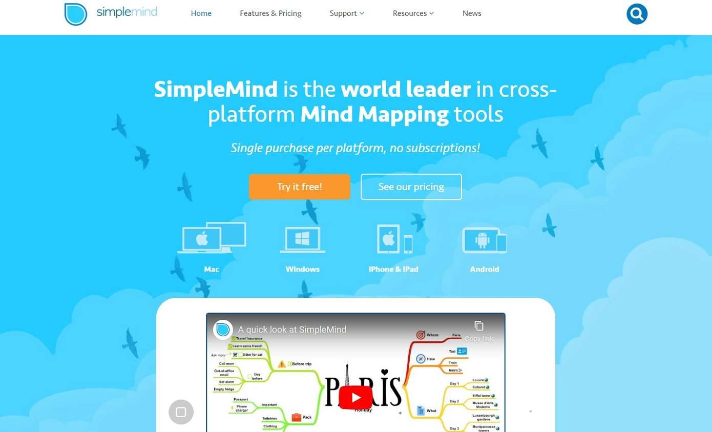 simplemind main website interface