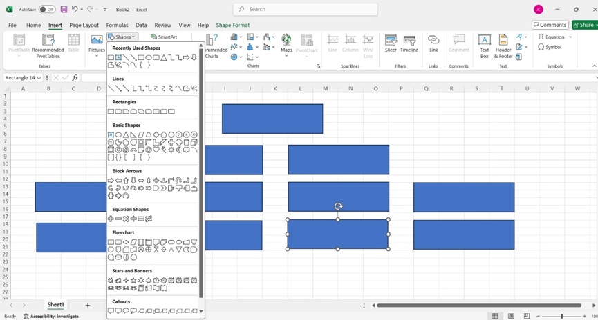 inserting shapes in excel