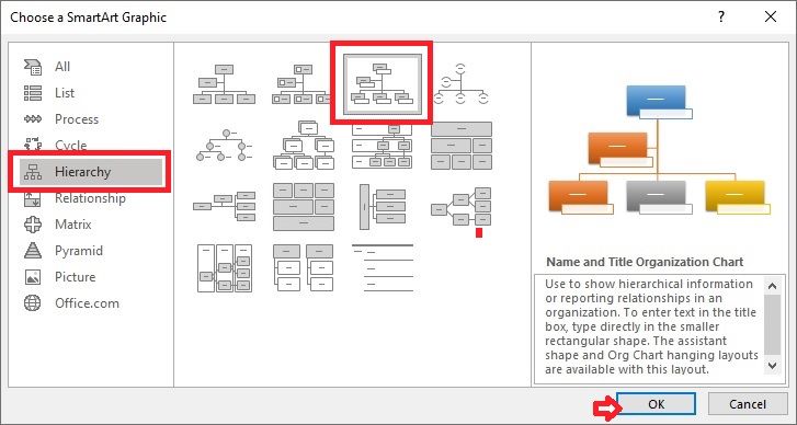 inserting smartart org chart