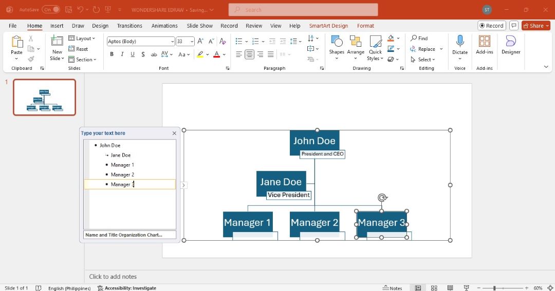 adding names and titles org chart