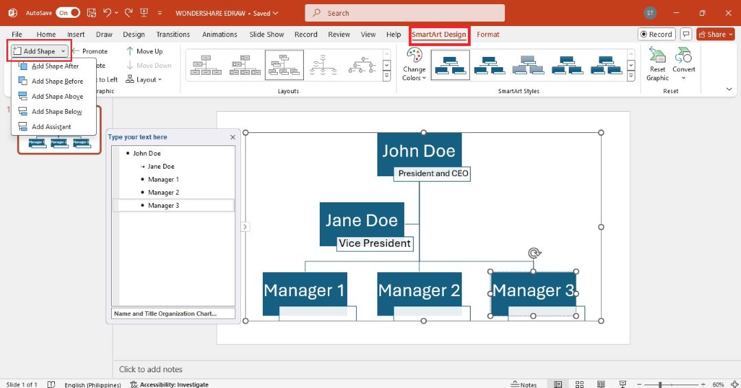 more shapes added in org chart