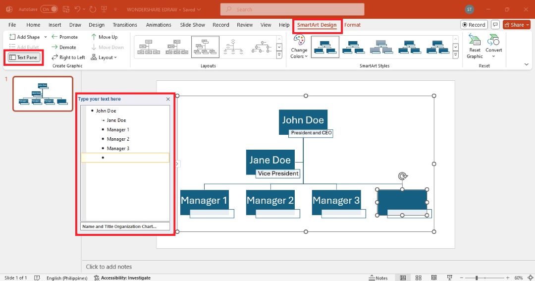 powerpoint slide text pane